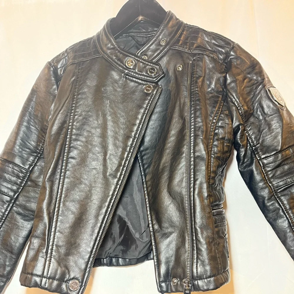 Urban Republic Girls Faux Black Leather Moto Jacket Size S 7/8 - Picture 2 of 13